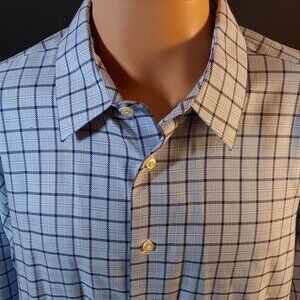 EGARA MENS LONGSLEEVE FASHION SPORT SHIRT -XXL-WINDOWPANE PLAID - GRAY /WHITE